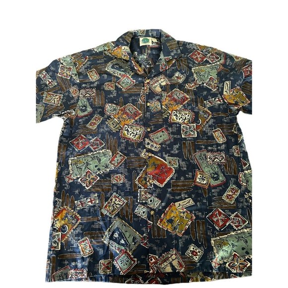 No Problem International Men Hawaiian Shirt Size L Button Up Short Sleeve - Picture 2 of 8
